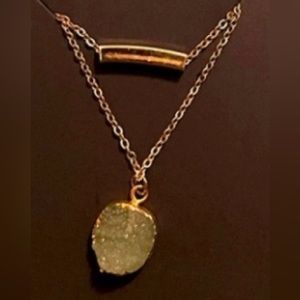 Gold and green/yellow necklace Costume gold necklace, two tier, stone slide